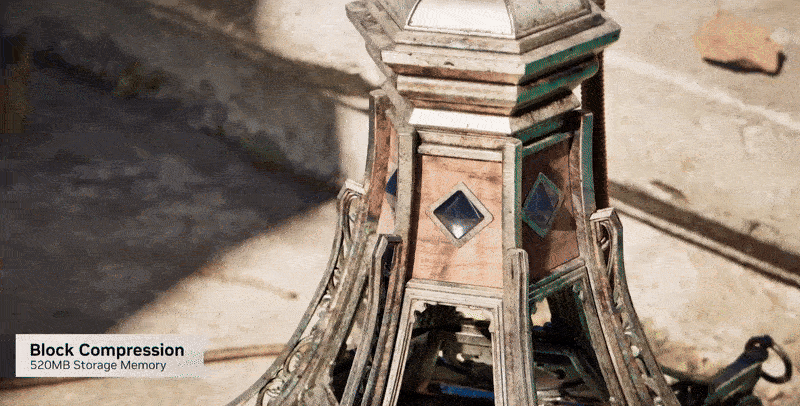 GIF compares block compression memory usage with Neural Texture Compression.