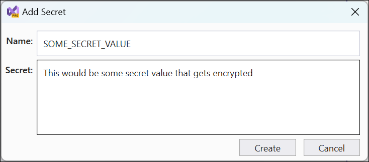 Screenshot of modal dialog for secret editing